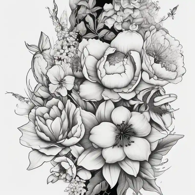 surreal style Dragon Tattoo Ideas in 2024 about Verticle arm placement of HydrANGEAS and TULIPS