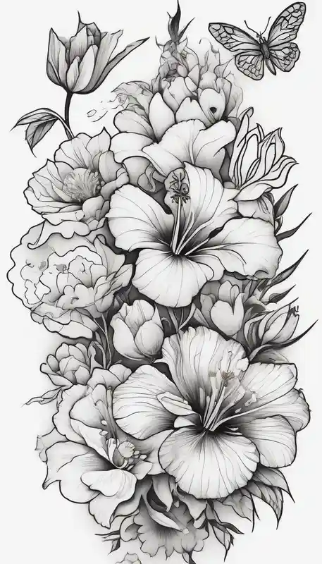 japanese style Dragon Tattoo Ideas in 2024 about Verticle arm placement of dainty hibiscus and TULIPS