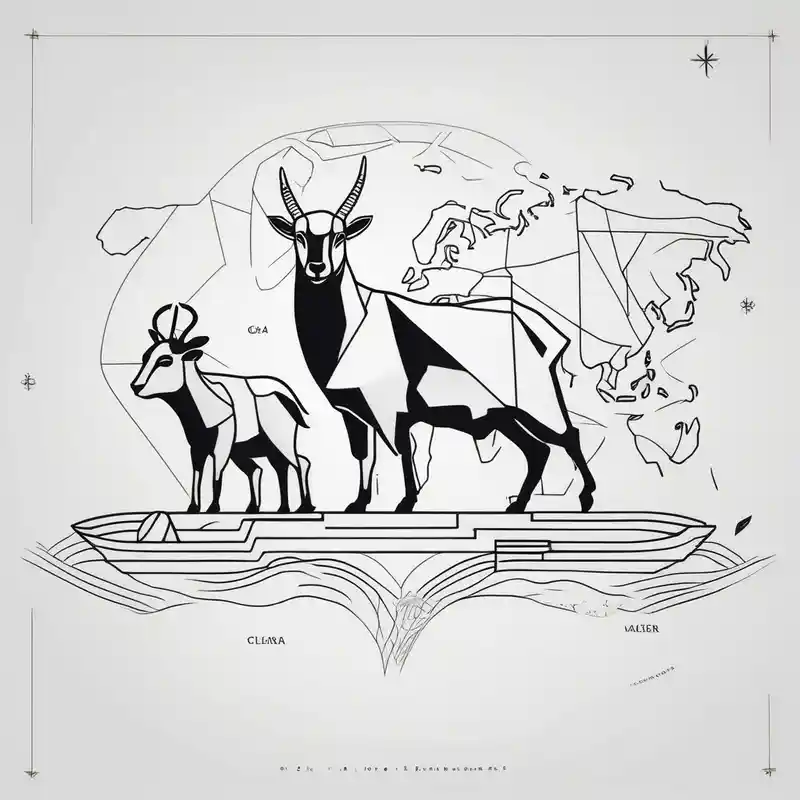 minimalist style Idées de tatouage de cerf sur la jambe en 2025 &Générer gratuitement about Abadger and a goat and a reindeer on an ark inside the outlines of Map of Mallorca