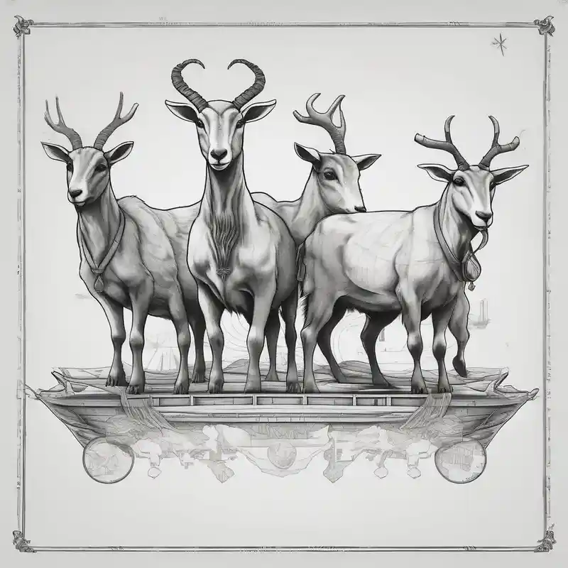 realistic style Ideas para tatuajes de ciervo en la pierna en 2025 & Generar gratis about A badger and a goat and a reindeer on an ark inside the outlines of Map of Mallorca