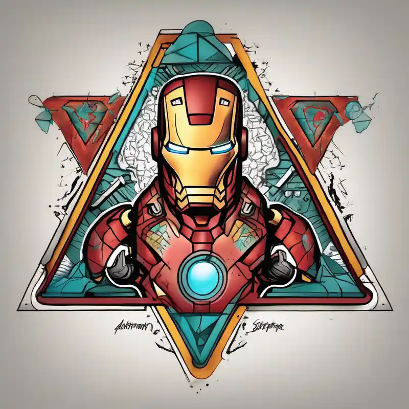 cartoon style Idées de tatouages de triangle en 2025 about I want an ironman logo outlined with a triangle. off of the three points and i want the word adaptability and a swimmer