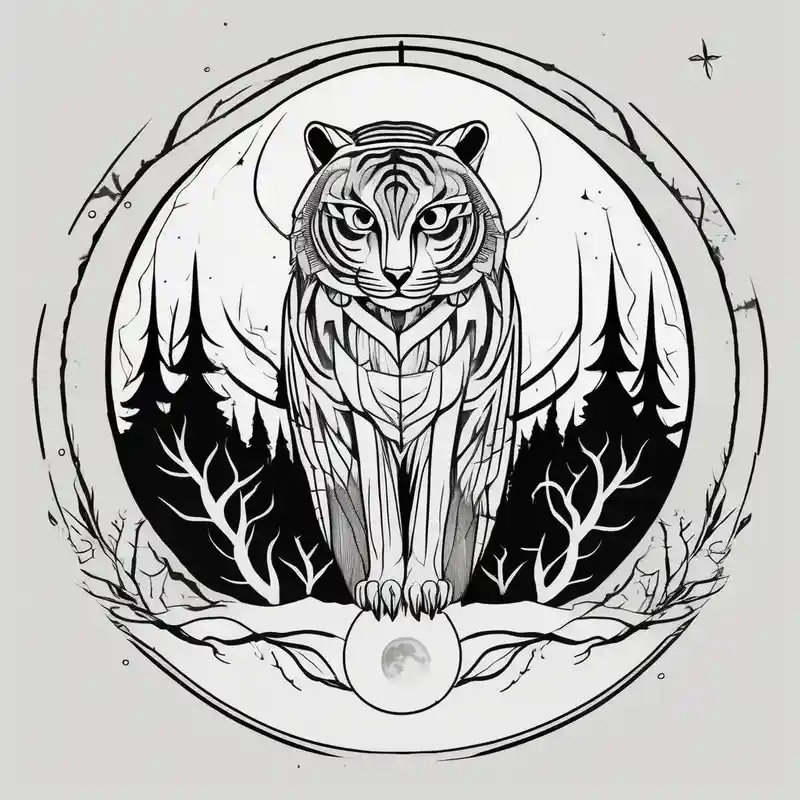 minimalist style Tiger Tattoo Ideas and Designs in 2024 about tiger owl underneath a full moon in a forest owl-meaning and tiger owl underneath a full moon in a forest owl-meaning