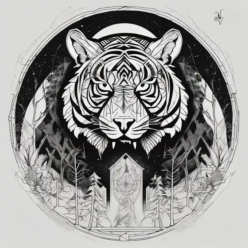 geometric style Tiger Tattoo Ideas and Designs in 2024 about Tiger clawing a flying owl underneath a full moon in a forest owl-meaning and Tiger clawing a flying owl underneath a full moon in a forest owl-meaning