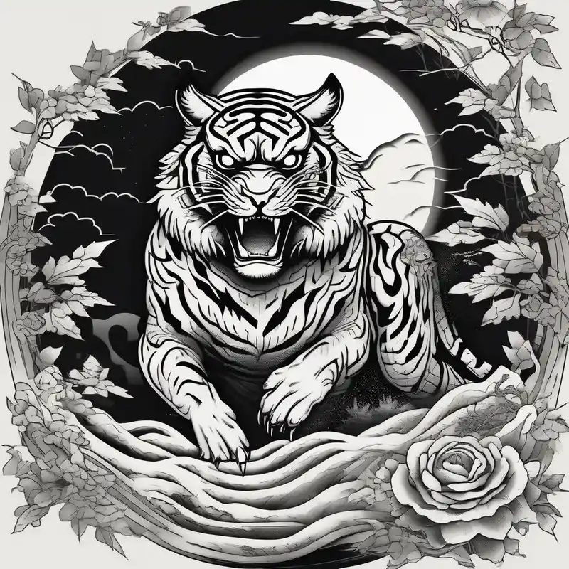 japanese style Tiger Tattoo Ideas and Designs in 2024 about Tiger clawing a flying owl underneath a full moon in a forest owl-meaning and Tiger clawing a flying owl underneath a full moon in a forest owl-meaning