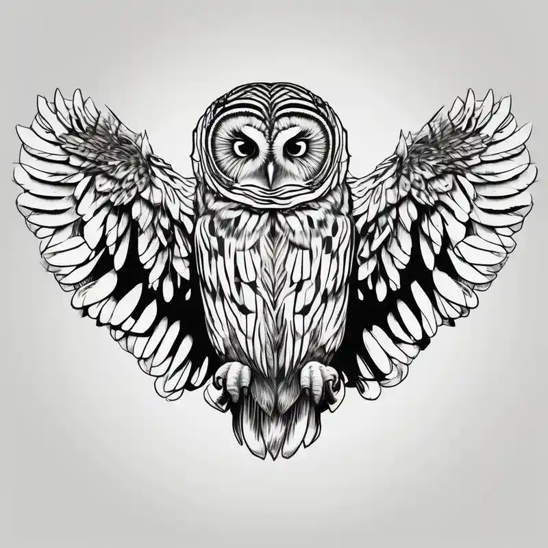 cartoon style Guía de Significados y Simbolismo de los Tatuajes de Búho 2025 & Generar gratis about barred owl wings outstretched and barred owl wings outstretched