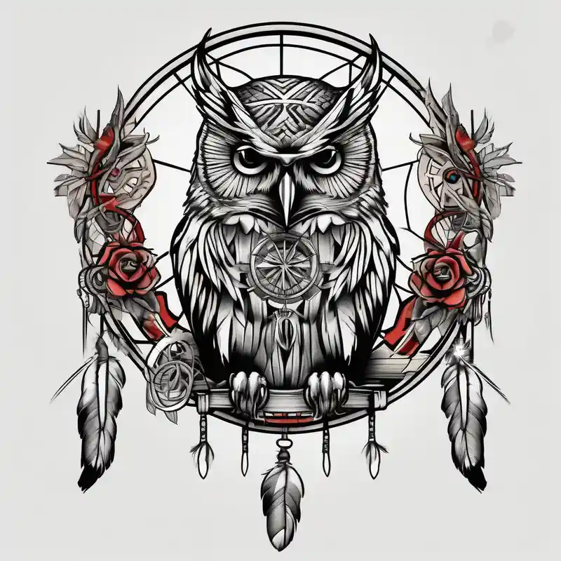 old school style Owl Tattoo Designs in 2024 about Owl and dreamcatcher back of calf sleeve and Owl and dreamcatcher back of calf sleeve