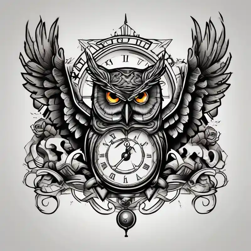 old school style Clock Tattoo Ideas in 2024 about owl with a clock and skull and owl with a clock and skull