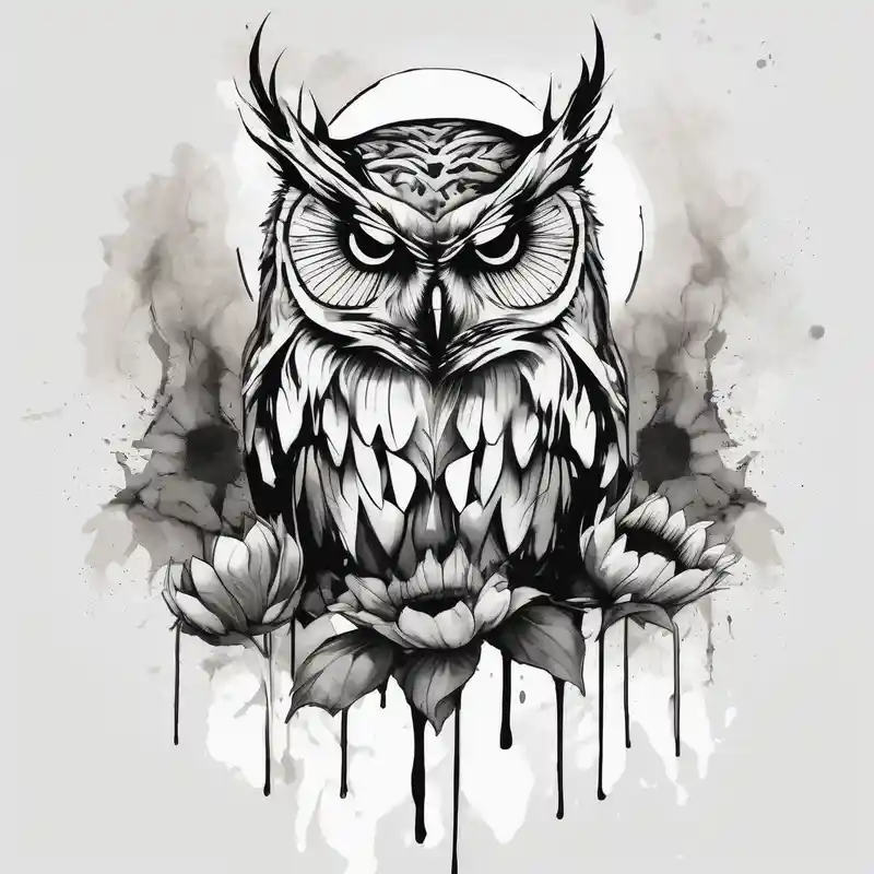 watercolor style Owl Tattoo Designs in 2024 about Owl and sunflower sleeve and Owl and sunflower sleeve