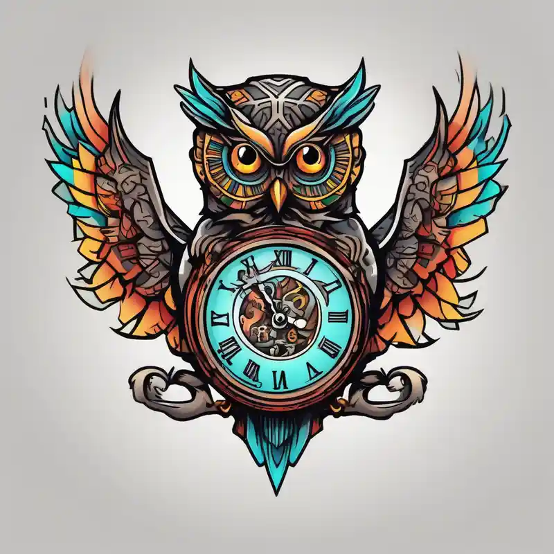 cartoon style Clock Tattoo Ideas in 2024 about owl with a clock. time is running out and owl with a clock. time is running out