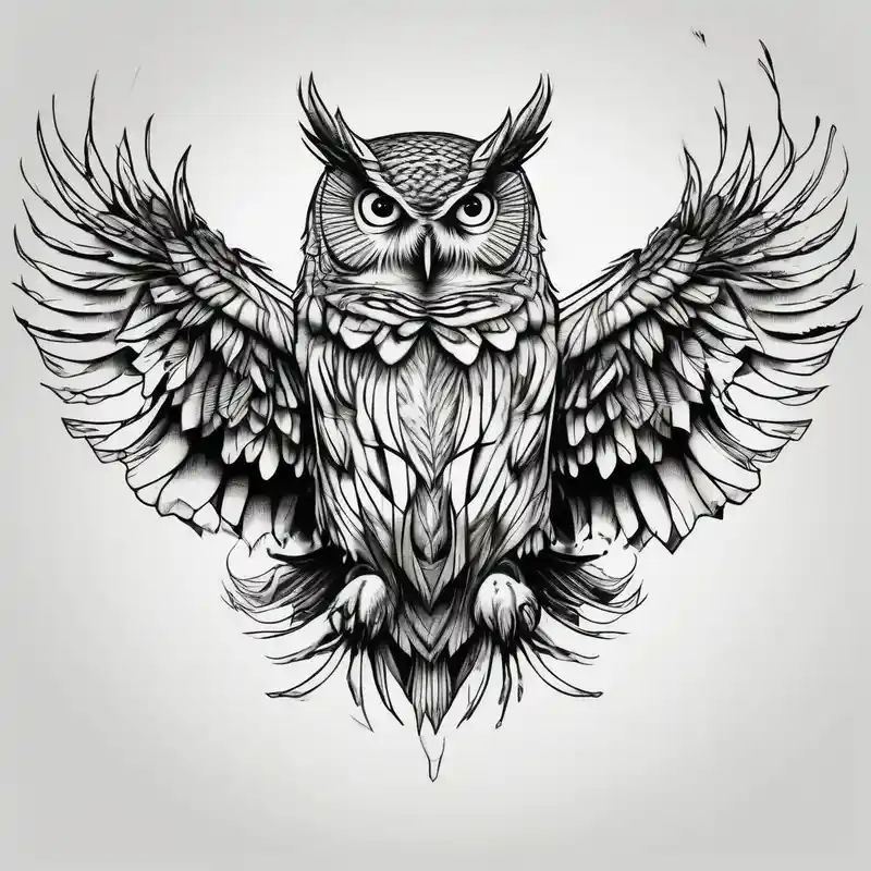 sketch style Owl Tattoo Designs in 2024 about a majestic owl flying and a majestic owl flying