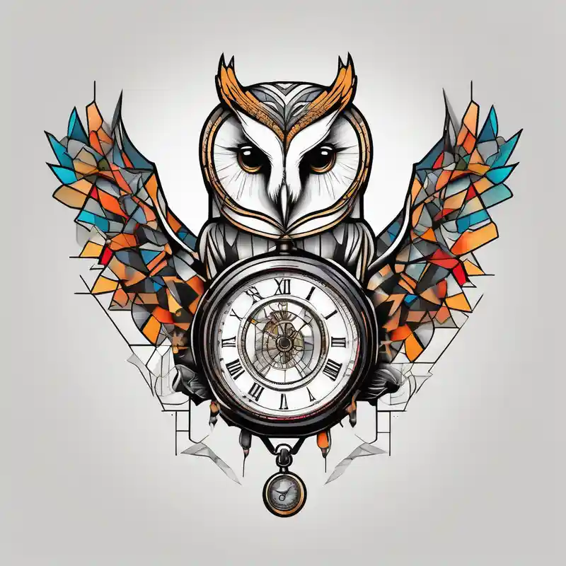 geometric style 3 Líneas en el significado del tatuaje de oreja en 2025 & Generar gratis about Barn owl holding a pocket watch with the time set at 1:43 and Barn owl holding a pocket watch with the time set at 1:43