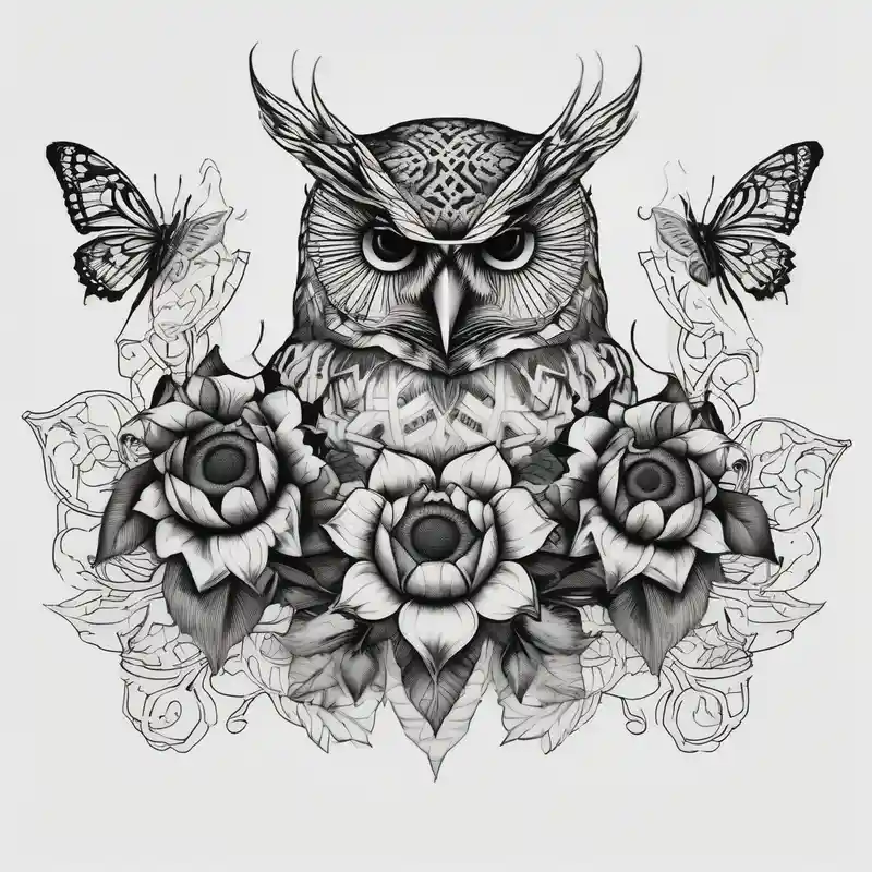 blackwork style Butterfly Tattoo Ideas in 2024 about Sleeve with a owl sunflower and butterfly and Sleeve with a owl sunflower and butterfly