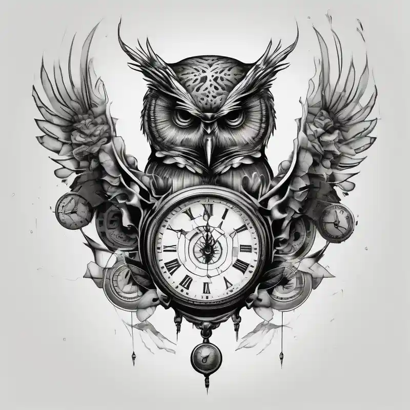 surreal style Clock Tattoo Ideas in 2024 about owl with a clock and skull
wisdom and owl with a clock and skull
wisdom