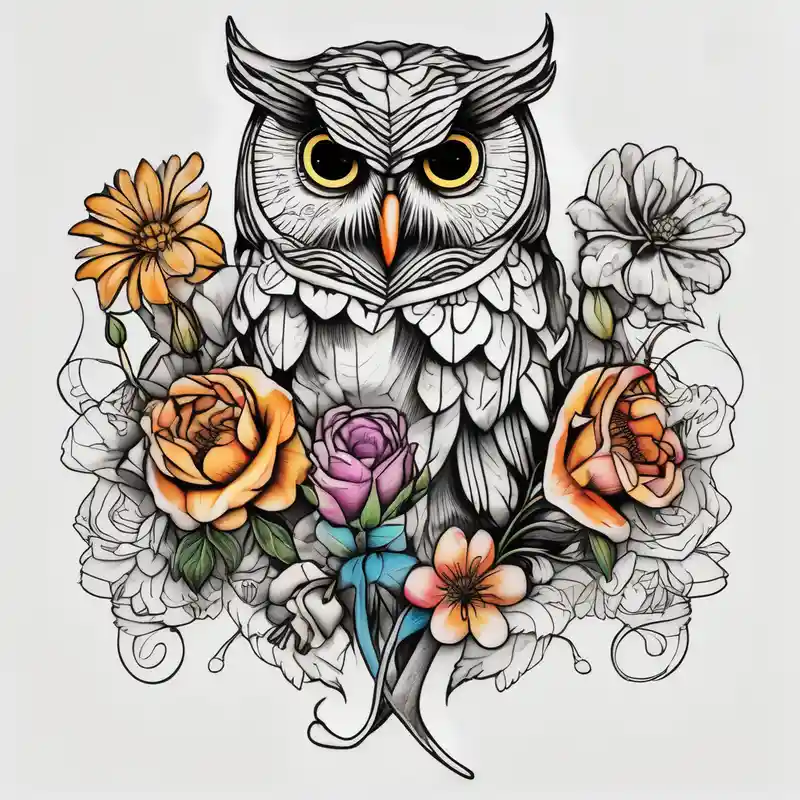 realistic style Owl Tattoo Ideas in 2025 about I want a flower bouquet on my upper arm with the April and September birth flower in it. I also want to incorporate flower drawings of my 3 kids. Maybe incorporate an owl and I want a flower bouquet on my upper arm with the April and September birth flower in it. I also want to incorporate flower drawings of my 3 kids. Maybe incorporate an owl