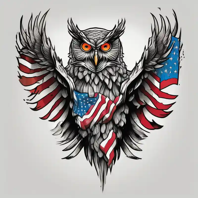 angry owl swooping down with talons holding an american flag