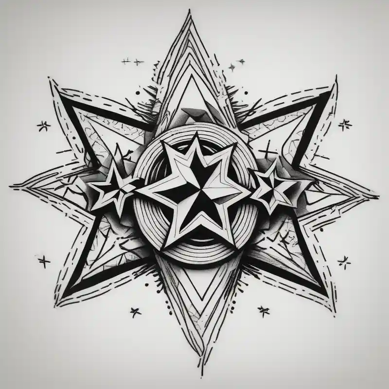 blackwork style Star Tattoo Ideas and Designs in 2024 about 3 stars space art tattoo with deep meaning of happy future and hope phoenix-meaning and 3 stars space art tattoo with deep meaning of happy future and hope phoenix-meaning