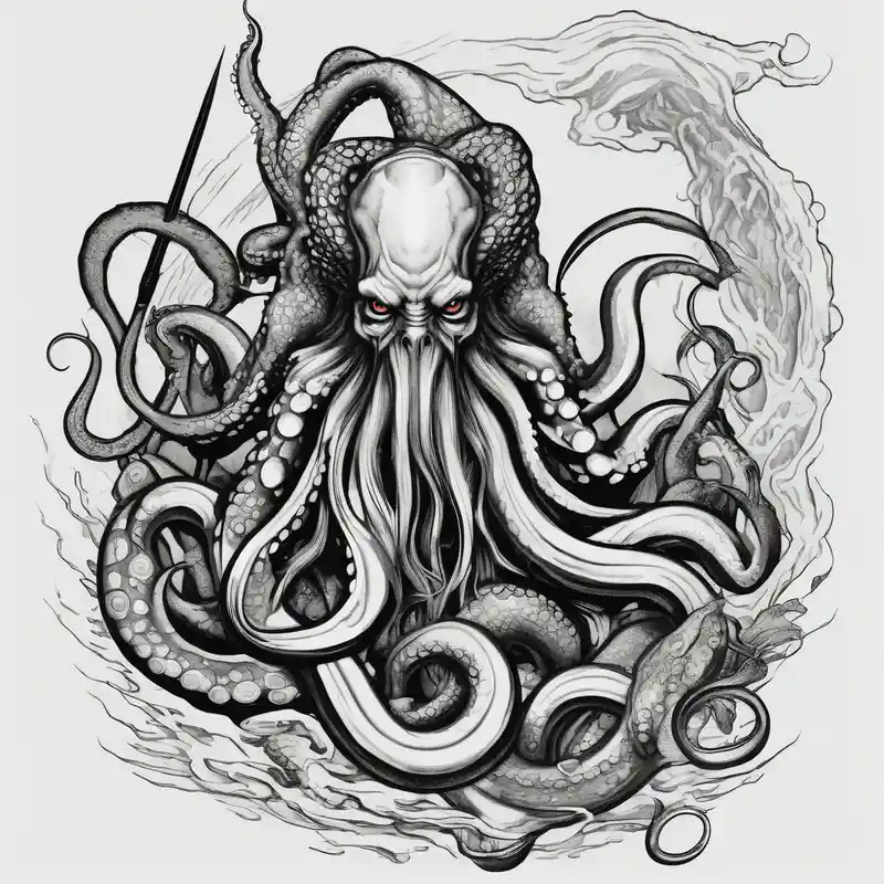 sketch style Octopus Tattoo Ideas in 2025 about Octopus krake monster pulling Poseidon with his trident and Octopus krake monster pulling Poseidon with his trident