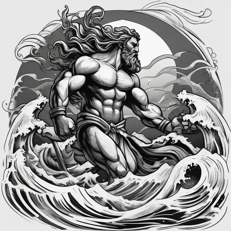 black and white style Poseidon Tattoo Ideas in 2025 about Poseidon with waves and Poseidon with waves