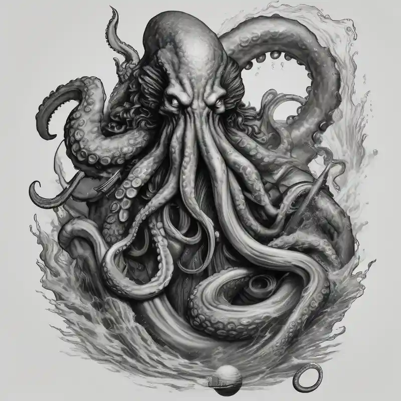 realistic style Poseidon Tattoo Ideas in 2025 about Octopus monster grabbing Poseidon with his trident and Octopus monster grabbing Poseidon with his trident