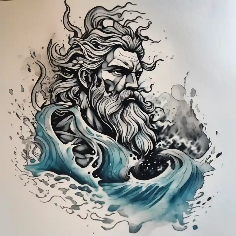 watercolor style Poseidon Tattoo Ideas in 2025 about Poseidon with waves and Poseidon with waves