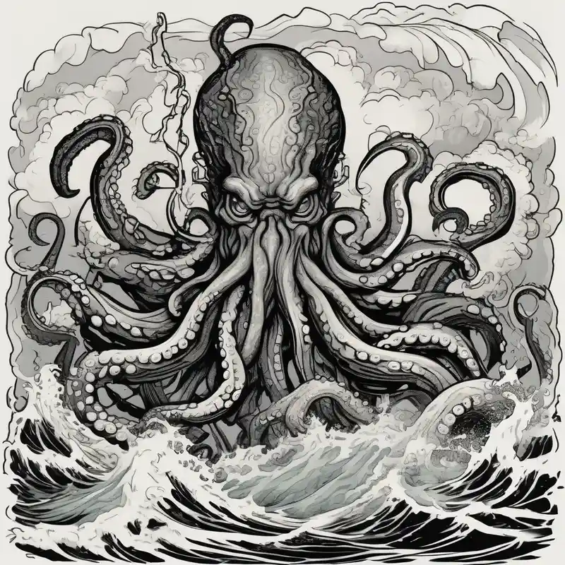 old school style Octopus Tattoo Ideas in 2025 about A kraken octopus monster underwater ensnaring Poseidon as he thrust his trident into the beast. Turbulent storm with lightning & waves crashing and A kraken octopus monster underwater ensnaring Poseidon as he thrust his trident into the beast. Turbulent storm with lightning & waves crashing