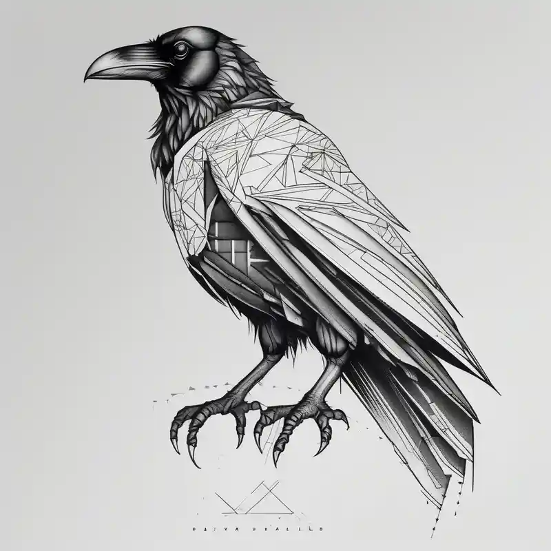 dotwork style Raven Tattoo Ideas in 2025 about Geometric Perched Raven with linework around it. and Geometric Perched Raven with linework around it.