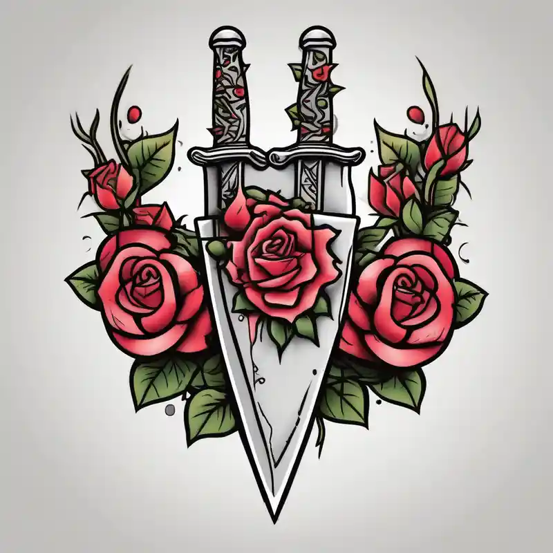 cartoon style Boutique de tatouage et de piercing : Idées de tatouage en 2025 about dagger piercing a heart with roses and dagger piercing a heart with roses