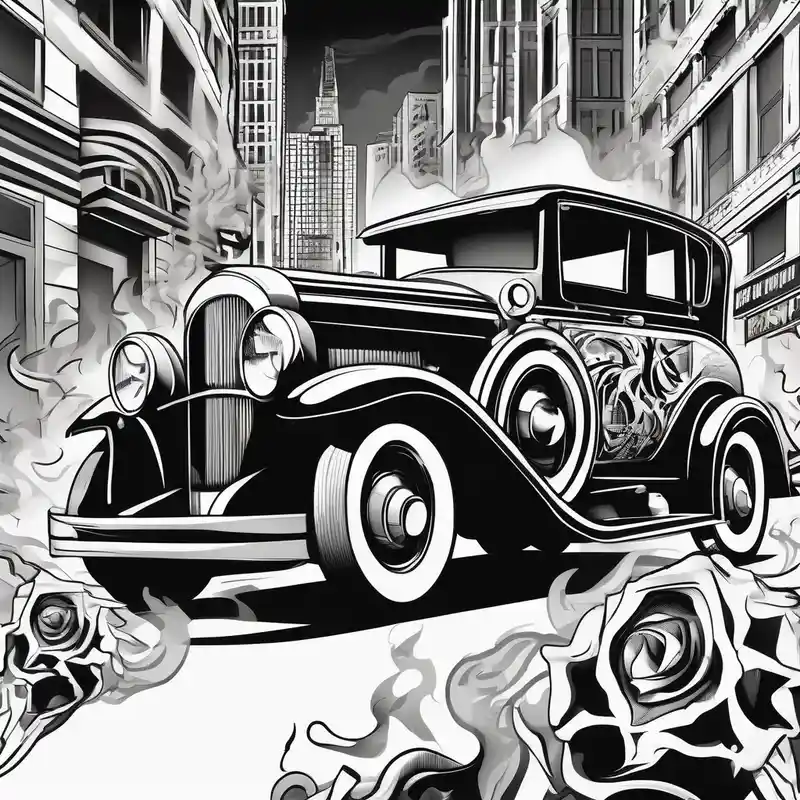 geometric style Diseños de Tatuajes Callejeros en 2025 & Generar gratis about Al Capone style gangsters fighting with machine guns and set with a 1930s city street background