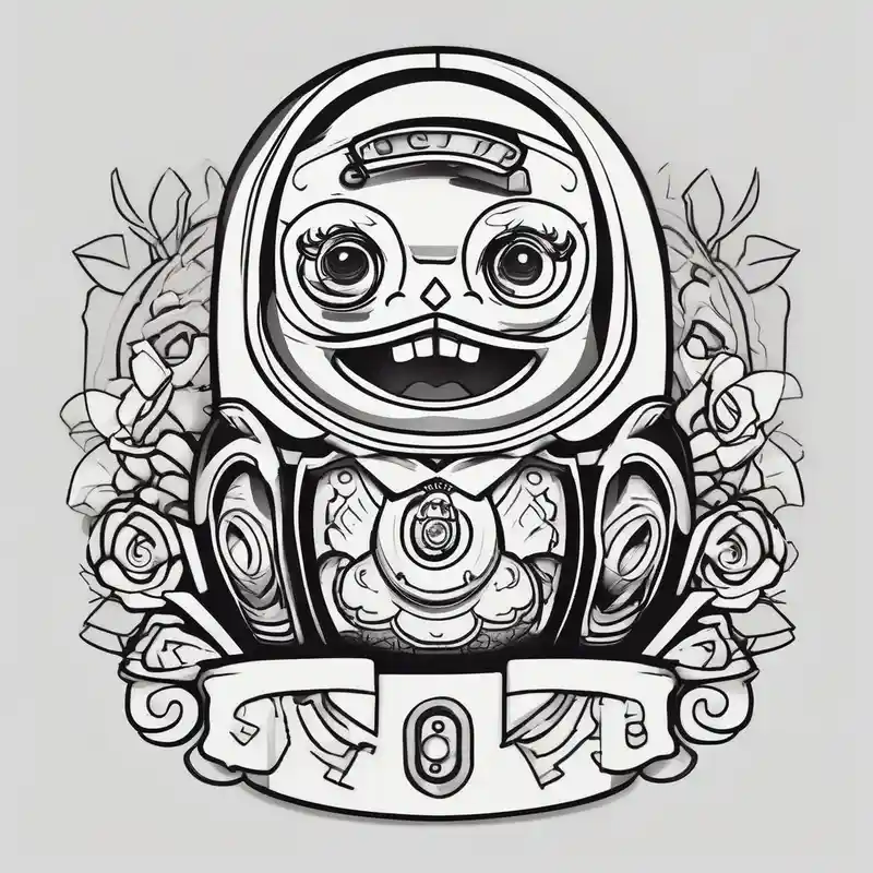 cartoon style Máquina de Tatuaje Rotativa about matryoshka with machine gun rotary-machine and matryoshka with machine gun rotary-machine