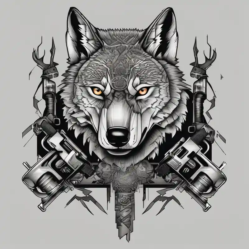 blackwork style Wolf Tattoos Tattoo Ideas in 2024 about Wolf with machine gun rotary-machine and Wolf with machine gun rotary-machine