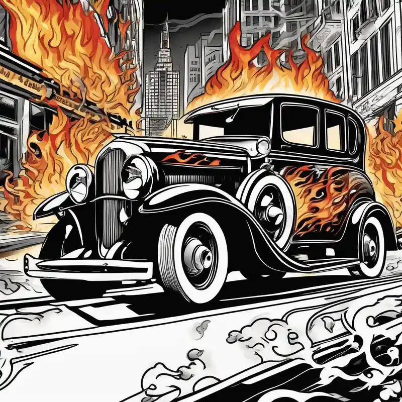 watercolor style Street Tattoo Designs in 2025 & free generation about Al Capone style gangsters fighting with machine guns and set with a 1930s city street background