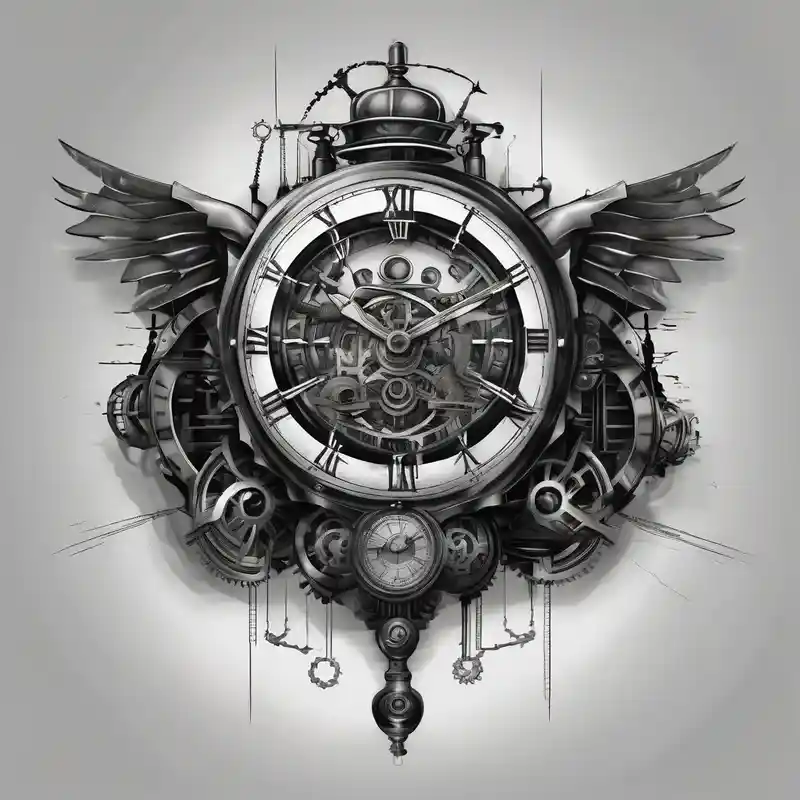 black and white style Clock Tattoo Ideas in 2024 about steampunk clock and machine parts rotary-machine and steampunk clock and machine parts rotary-machine