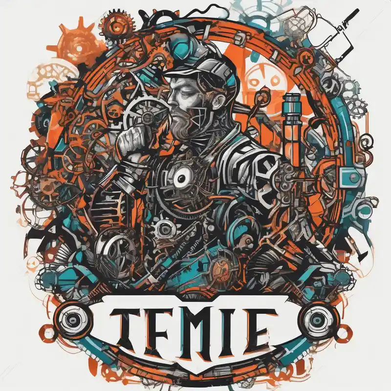 old school style Machine à Tatouer Rotative about Create a silhouette of am industrial mechanic working on a machine and surrounded by mechanical elements like gears and tools. No grays