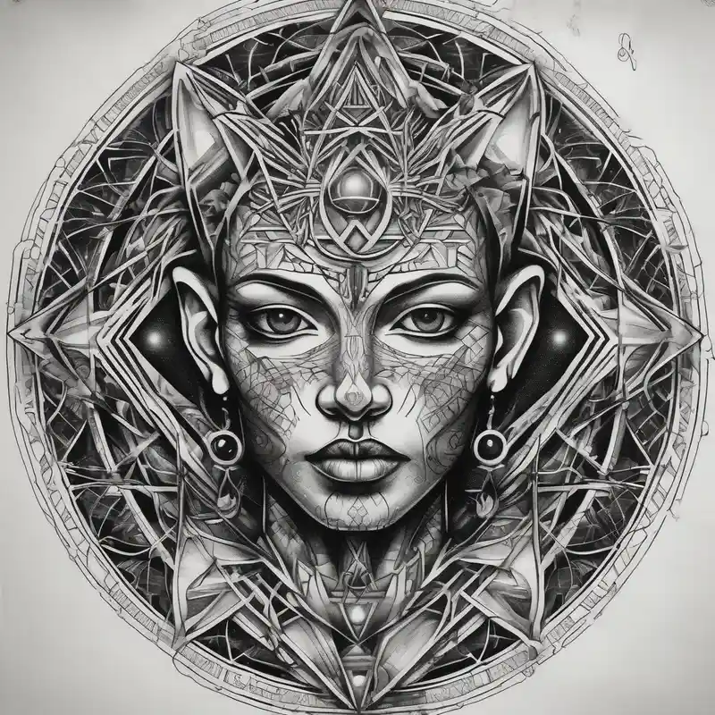 black and white style Ideas de tatuajes de arte sagrado en 2025 about dmt enlightenment deity with sacred geometry behind sacred-art and dmt enlightenment deity with sacred geometry behind sacred-art