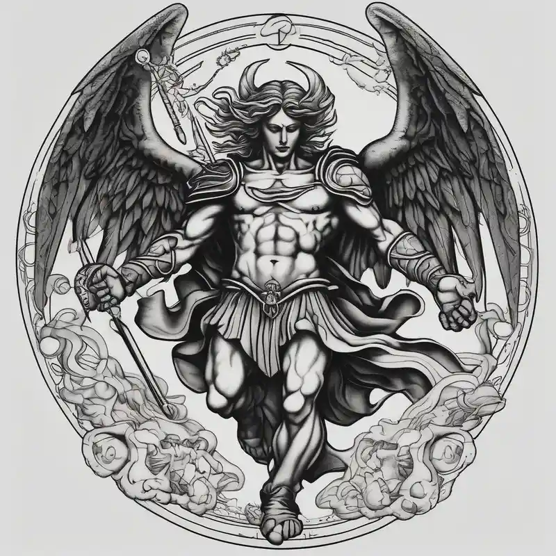 blackwork style Idées de tatouages de Saint Michel en 2025 about St Michael vs lucifer saint-michael and St Michael vs lucifer saint-michael