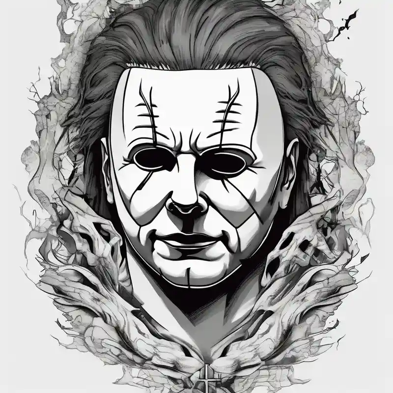 surreal style 2025年のマイケル・マイヤーズのタトゥーアイデア about michael myers saint-michael and michael myers saint-michael