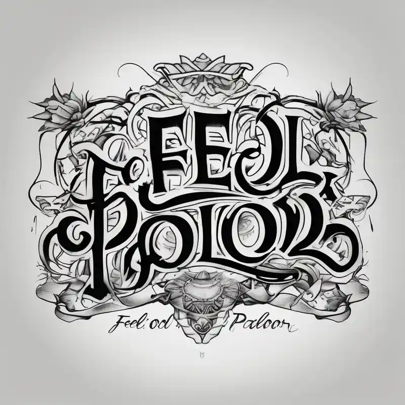 black and white style Script Tattoo Designs and Styles about Feel good tattoo parlour written in script and Feel good tattoo parlour written in script