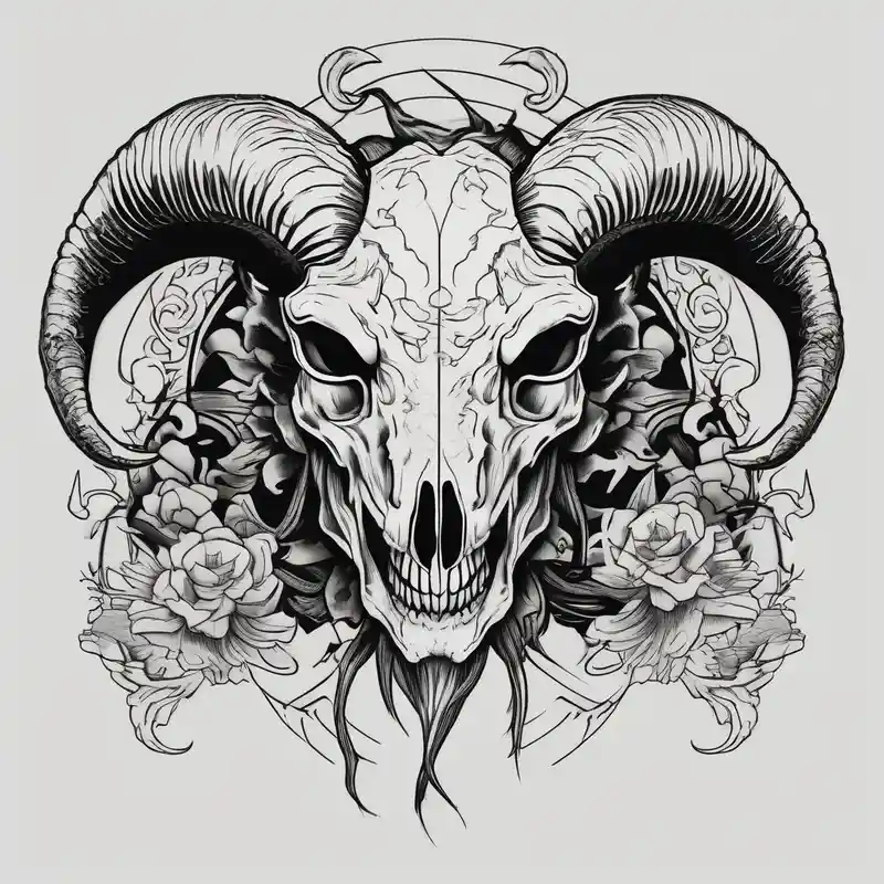 japanese style Script Tattoo Designs and Styles about Goat skull and angry and the script never stop fighting