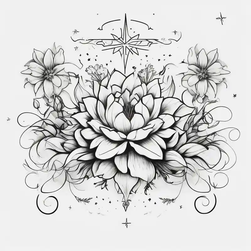 minimalist style Star Tattoo Ideas and Designs in 2024 about Flectere si nequeo superos and Acheronta moveba in quoted and floral script 
with flowers and stars