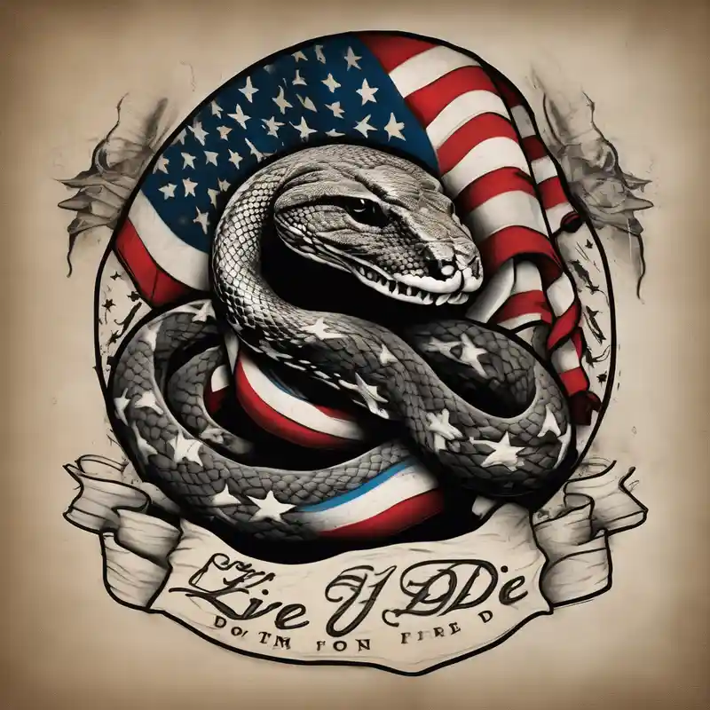 watercolor style Snake Tattoo Ideas and Designs in 2024 about Worn American flag and snake image from 1776 flag don’t tread on me