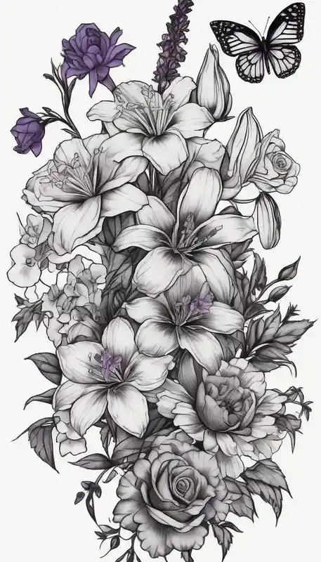 blackwork style 2025年のシンプルな蝶のタトゥーアイデア about Simple Delphinium and violet