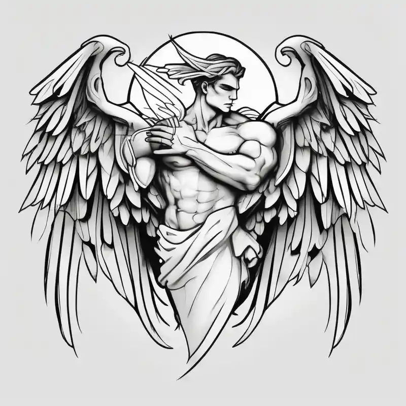 cartoon style Angel Neck Tattoo Male Ideas in 2025 & free generation about Arm sleeve for men with angels wings simple-for-men and Arm sleeve for men with angels wings simple-for-men