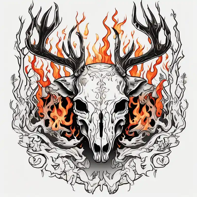 japanese style Sister Tattoo with Tree Ideas in 2024 about A scary decayed deer skull head with flames and trees sister-tree and A scary decayed deer skull head with flames and trees sister-tree