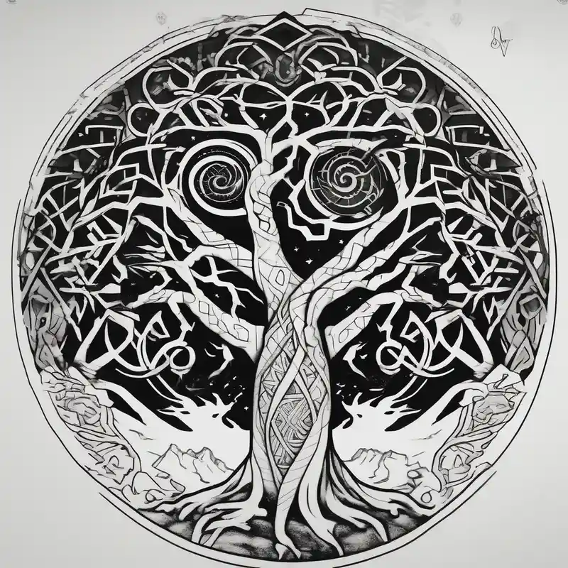 geometric style Sister Tattoo with Tree Ideas in 2024 about norse mythology world serpent wrap around giant tree tattoo design sister-tree and norse mythology world serpent wrap around giant tree tattoo design sister-tree