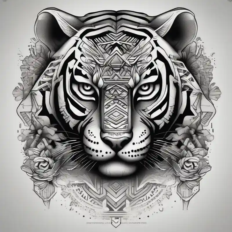 dotwork style Tiger Tattoo Ideas and Designs in 2024 about Tiger and Aztec skull tattoo skull-designs and Tiger and Aztec skull tattoo skull-designs