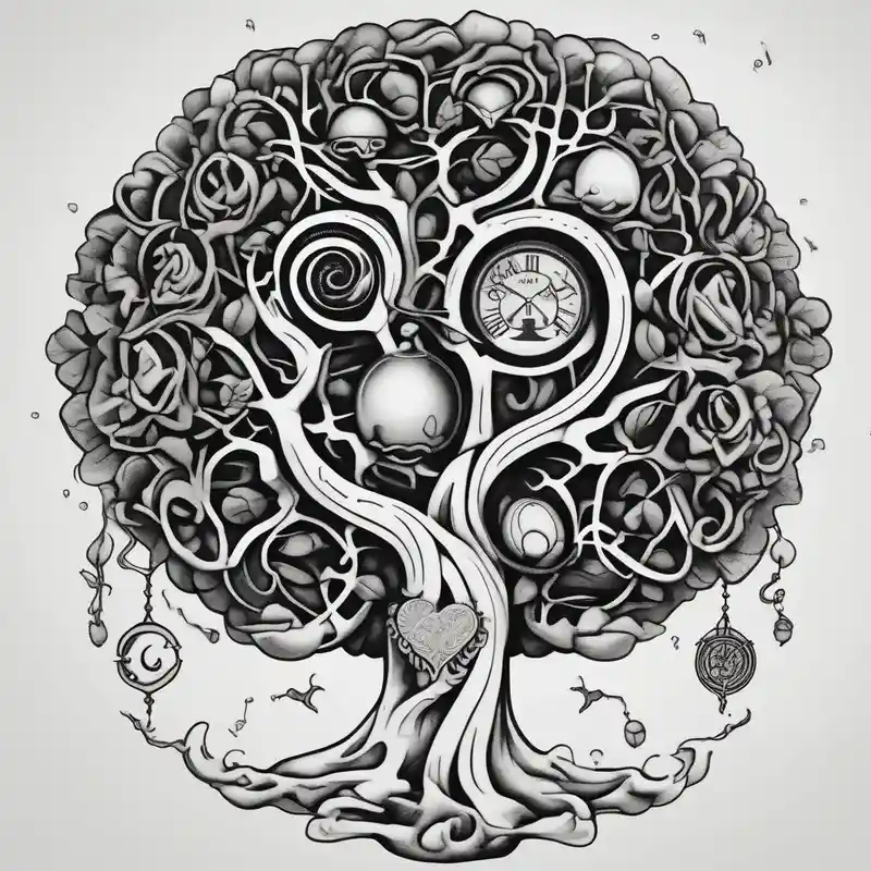 cartoon style Ideas de tatuajes de realismo en 2025 about Micro realism tattoo design featuring the helix merging into the tree of life. With my zodiac sign libra holding the brain and heart on each side of the scale with the heart out weighing the brain skull-designs and Micro realism tattoo design featuring the helix merging into the tree of life. With my zodiac sign libra holding the brain and heart on each side of the scale with the heart out weighing the brain skull-designs