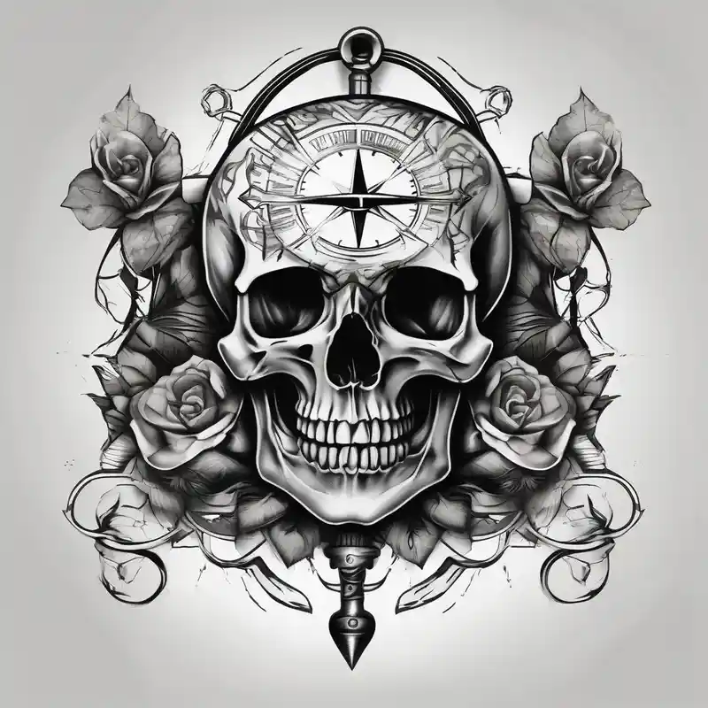 black and white style Skull Tattoo Ideas and Designs in 2024 about Skull and hourglass