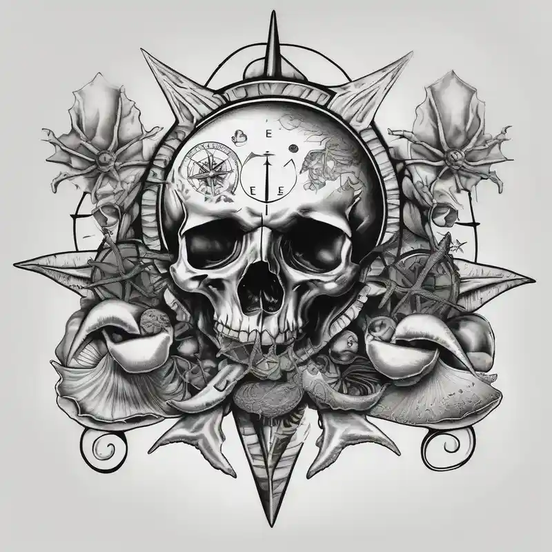 blackwork style Compass Tattoo Designs and Meanings about Compass and shells