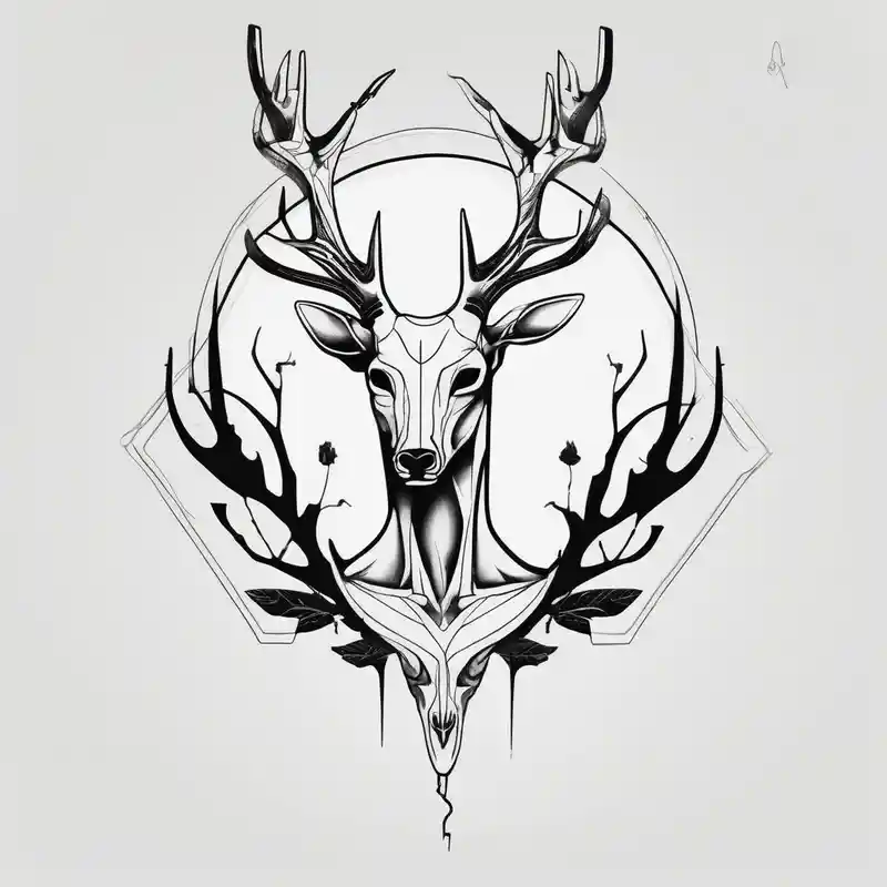 minimalist style Leg Tattoos for Men in 2024 about A human with two legs and with a deer skull head skull-ideas and A human with two legs and with a deer skull head skull-ideas