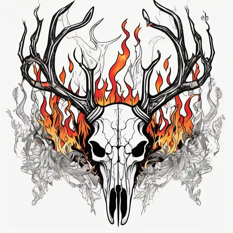 surreal style Deer Tattoo Designs and Meanings about side photo of a deer skull JUST BONE surrounded by a flames and trees skull-ideas and side photo of a deer skull JUST BONE surrounded by a flames and trees skull-ideas